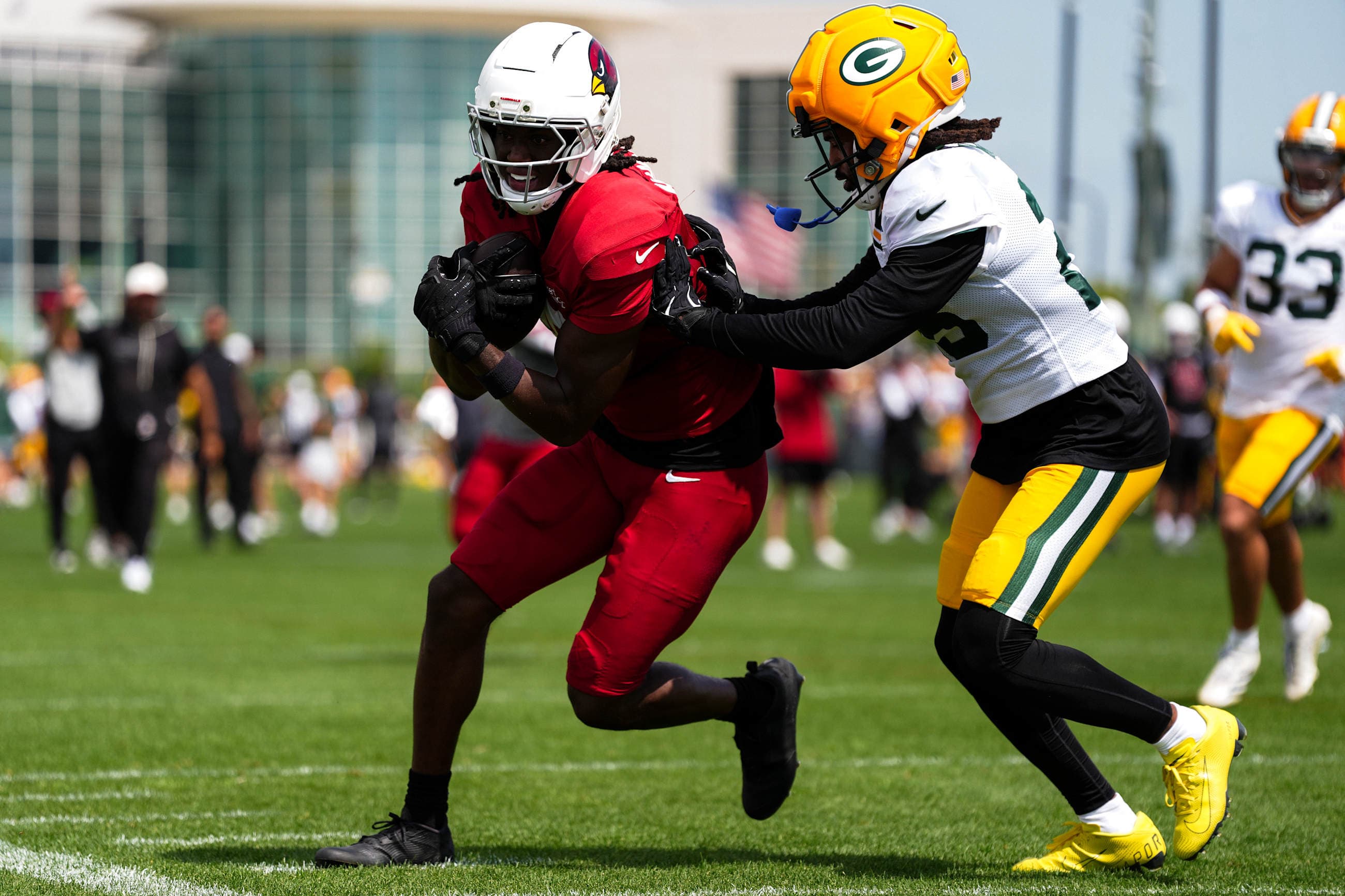 Arizona Cardinals wide receiver Marvin Harrison Jr. (18) during practice before the Week 3 preseason game between the Arizona Cardinals and the Green Bay Packers on Wednesday, Aug. 26, 2026 in Green Bay, WI.