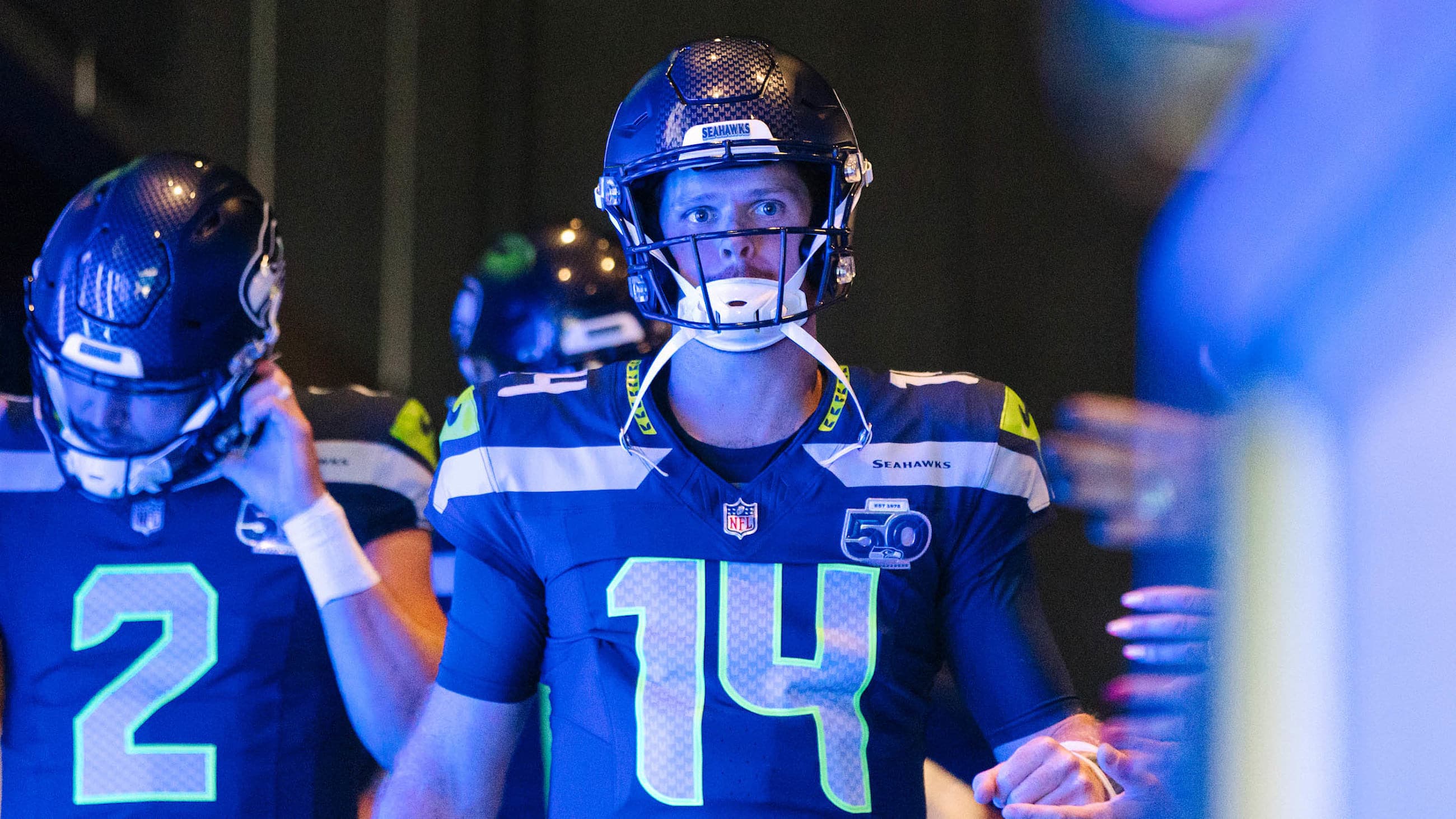 Seahawks quarterback Sam Darnold (14) vs. the San Francisco 49ers in Week 1.
