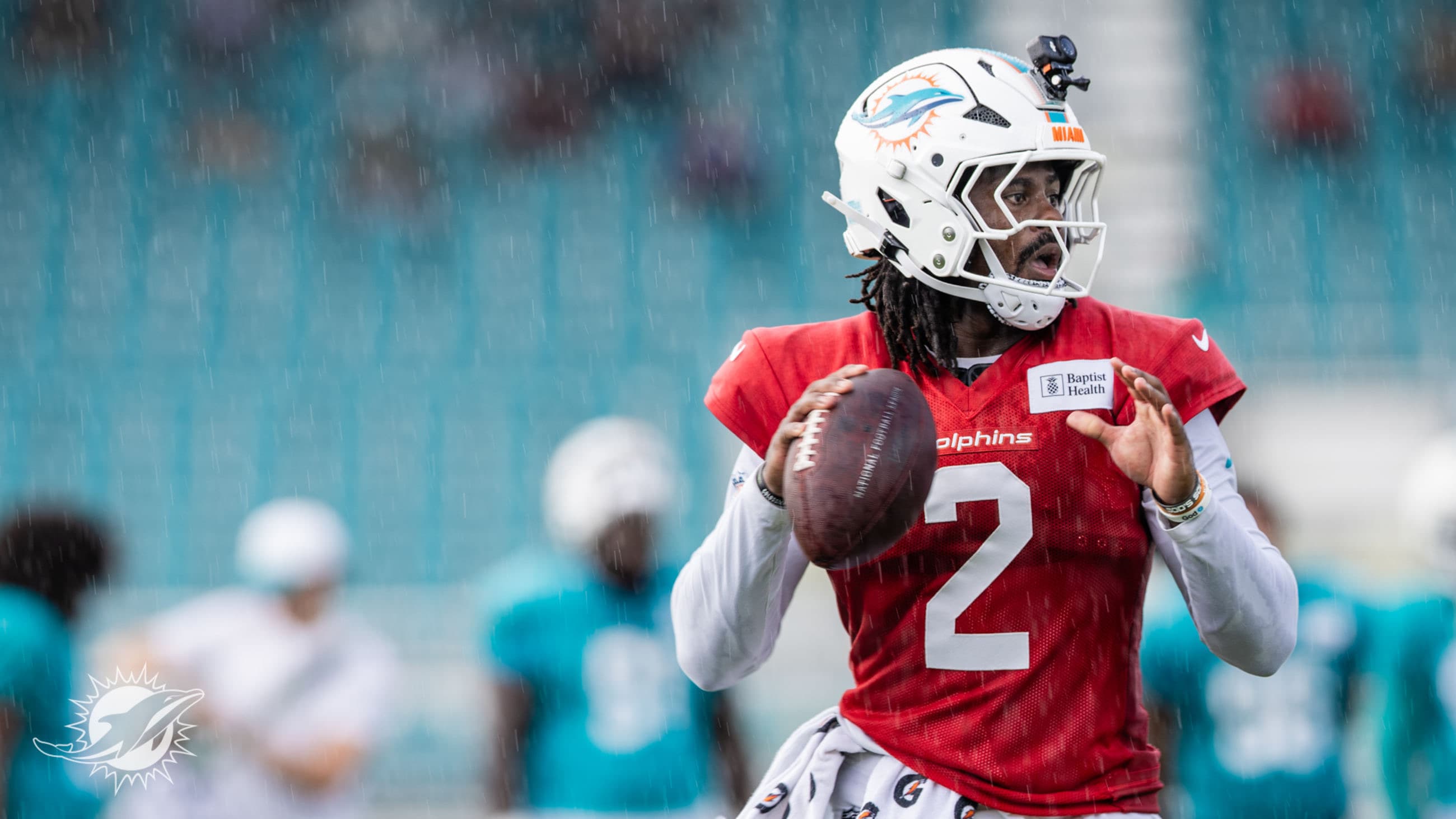 Miami Dolphins quarterback Malik Willis (2) looks to throw during the NFL team's practice on Monday, Aug. 24, 2026 in Miami Gardens, Fla. (Photographer/Miami Dolphins)