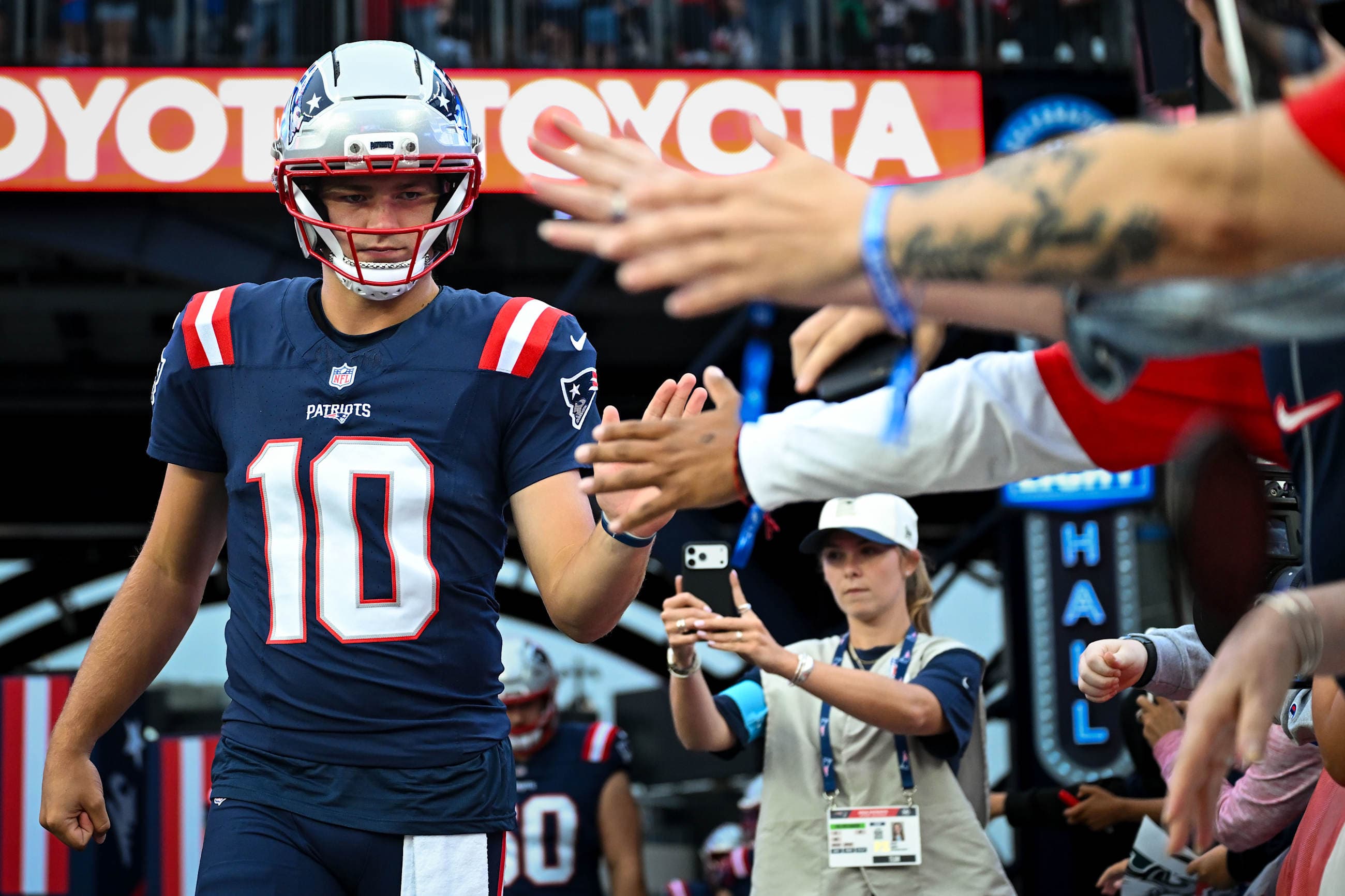 Drake Maye. Photo by Adam Richins/New England Patriots